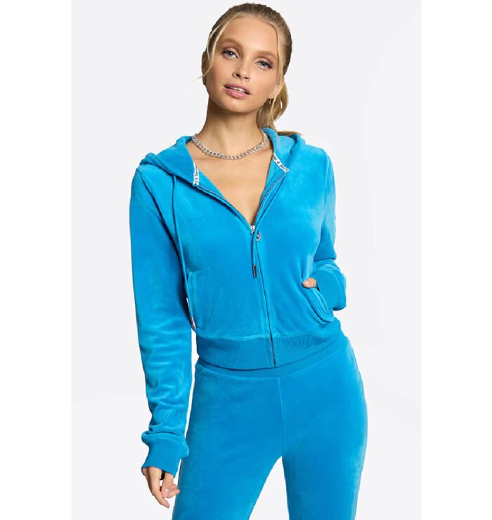 Juicy Couture Logo Big Bling Velour Tracksuit Blue