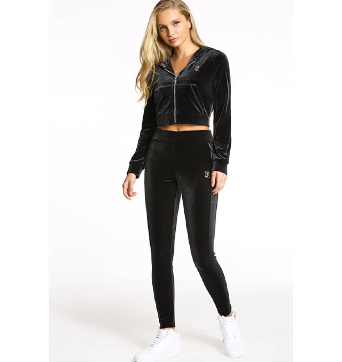 Juicy Couture Small Bling Velour Zipper Tracksuit – Black