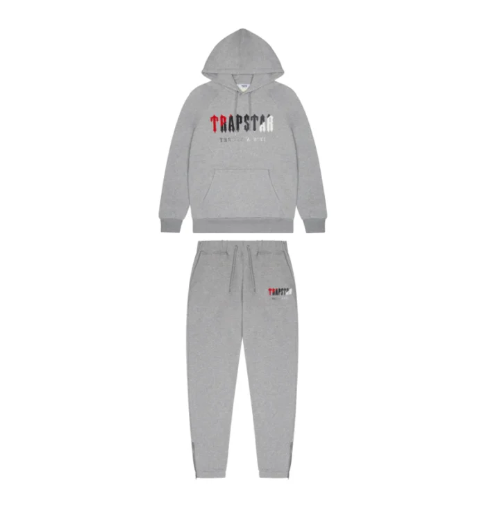 Trapstar Chenille Decoded Hooded Tracksuit - Grey/Red