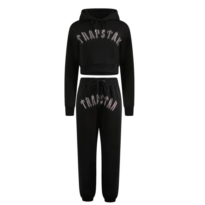 Trapstar Women’s Irongate Stud Cropped Hoodie Tracksuit - Black