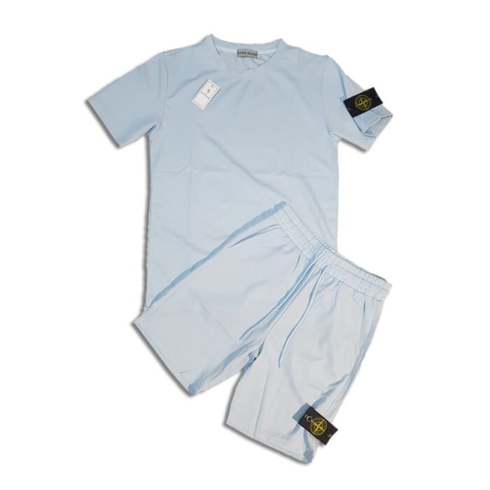 Stone Island Patch Logo T-Shirt & Shorts Set – Light Blue