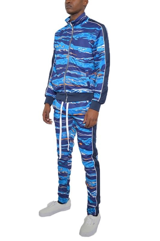 Men's Print Full Zip Track Suit Set - Multicolor